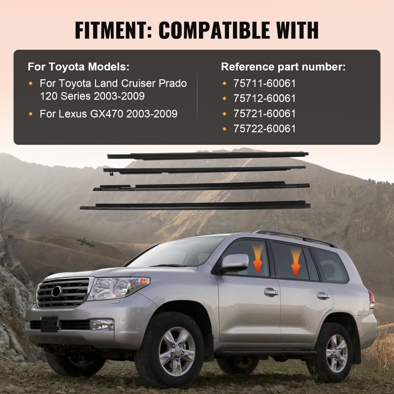 GZYF 4PCS Weatherstrip Window Moulding Trim Seal Belt Weather Stripping for Toyota Land Cruiser Prado 120 Series 2003-2009 / for Lexus GX470 2003-2009,75711-60061,75712-60061,75721-60061,75722-60061 - Image 5